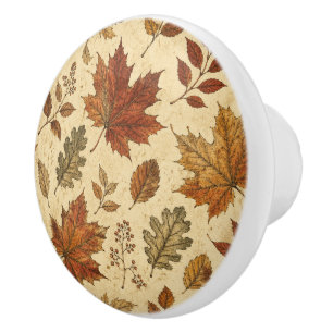 Bouton De Porte En Céramique Motif de feuilles d'automne – Botanique automnale 