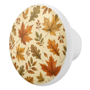 Bouton De Porte En Céramique Motif de feuilles d'automne   Feuillage d'automne 