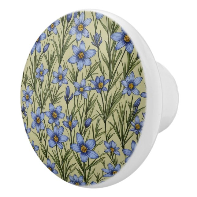 Bouton De Porte En Céramique Motif de fleur en laiton bleu (Droite)