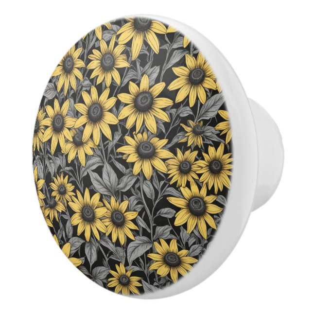 Bouton De Porte En Céramique Motif de fleur Suzanne jaune à oeil noir (Droite)