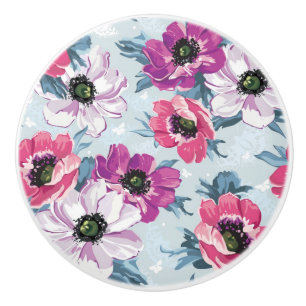 Bouton De Porte En Céramique Motif de fleurs de couleur d'élégance sur le ble