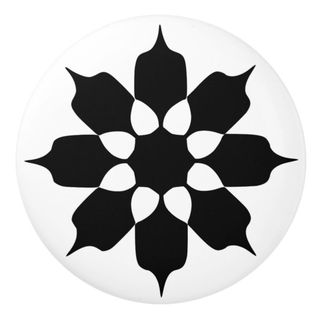 BOUTON DE PORTE EN CÉRAMIQUE MOTIF DE FLEURS NOIRES ET BLANCHES (Devant)