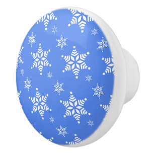 Bouton De Porte En Céramique Motif de flocons de neige, Flakes blancs, Neige, B