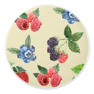 Bouton De Porte En Céramique Motif de framboise d'aquarelle