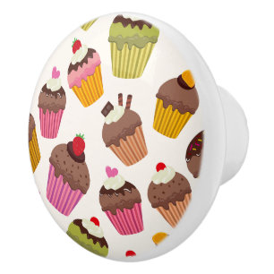 Bouton De Porte En Céramique Motif de gâteau, Motif de muffin, Chocolat, Coeurs
