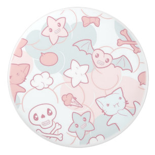 Bouton De Porte En Céramique motif de kawaii avec le griffonnage