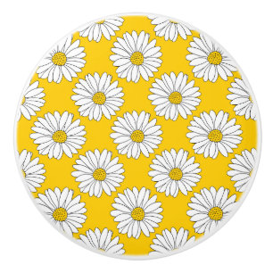 Bouton De Porte En Céramique Motif de la marguerite blanche jaune 2