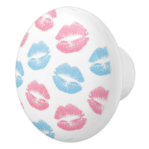 Bouton De Porte En Céramique Motif de lèvres bleues et roses, Lipstick, Baiser