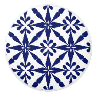 Bouton De Porte En Céramique Motif de l'Ikat Star - Navy Blue and White