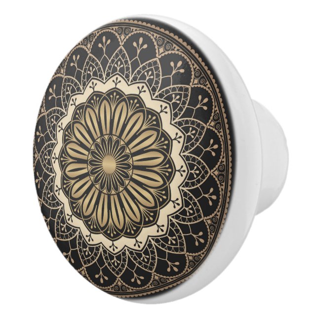 Bouton De Porte En Céramique Motif de mandala arabesque doré (Droite)