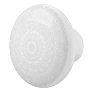 Bouton De Porte En Céramique Motif de mandala géométrique blanc sur blanc
