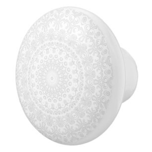 Bouton De Porte En Céramique Motif de mandala minimaliste blanc sur blanc