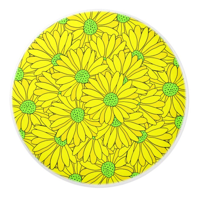 Bouton De Porte En Céramique Motif de marguerite Abstrait jaune et vert (Devant)