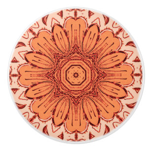 Bouton De Porte En Céramique Motif de marguerite géométrique en Mandarin Orange