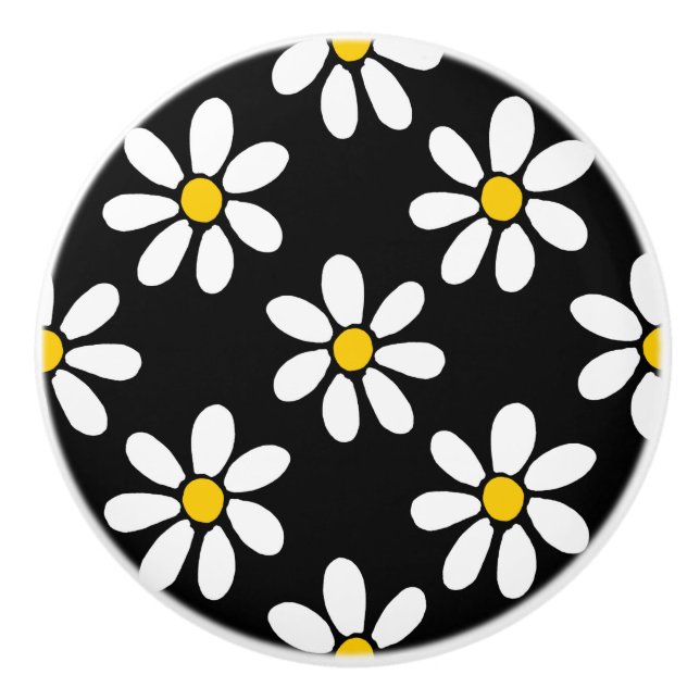 Bouton De Porte En Céramique Motif de marguerite jaune blanc (Devant)