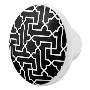 Bouton De Porte En Céramique Motif de mosaïque marocaine noir et blanc