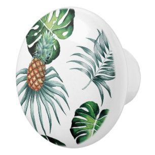 Bouton De Porte En Céramique Motif de palmier de jungle à l'aquarelle tropicale