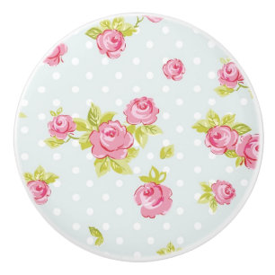 Bouton De Porte En Céramique Motif de papier peint d'élégance des roses roses