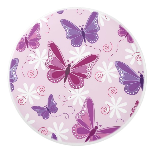 Bouton De Porte En Céramique motif de papillon (Devant)