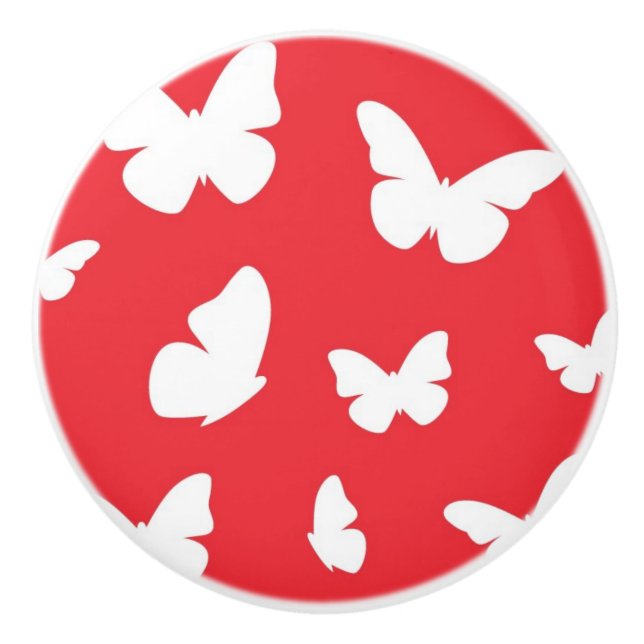 Bouton De Porte En Céramique Motif de papillon 2 (Devant)