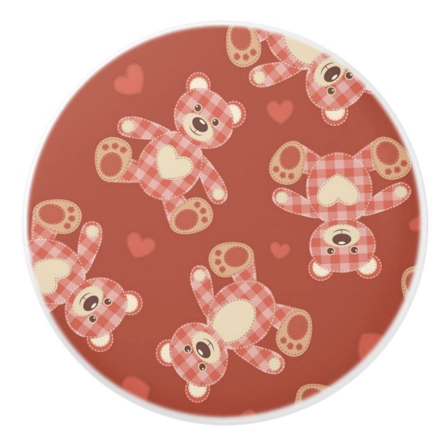 Bouton De Porte En Céramique motif de patchwork d'ours (Devant)