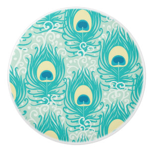 Bouton De Porte En Céramique Motif de plumes de paon