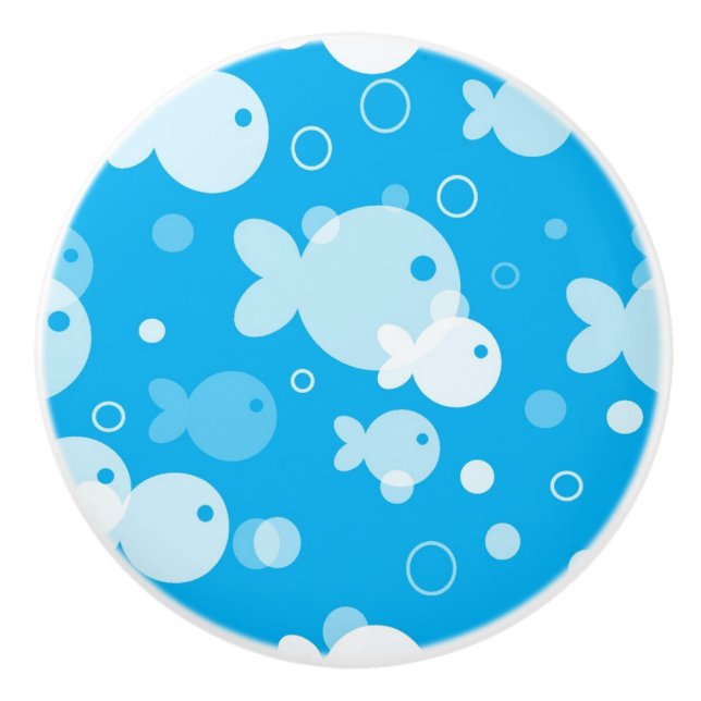 Bouton De Porte En Céramique motif de poissons (Devant)