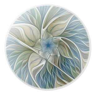 Bouton De Porte En Céramique Motif de rêve floral Abstrait Bleu Kaki Fractal