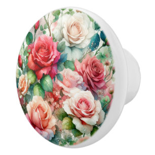 Bouton De Porte En Céramique Motif de Rose lunatique