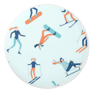 Bouton De Porte En Céramique Motif de sports d'hiver