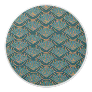 Bouton De Porte En Céramique Motif de style Art déco en bleu turquoise