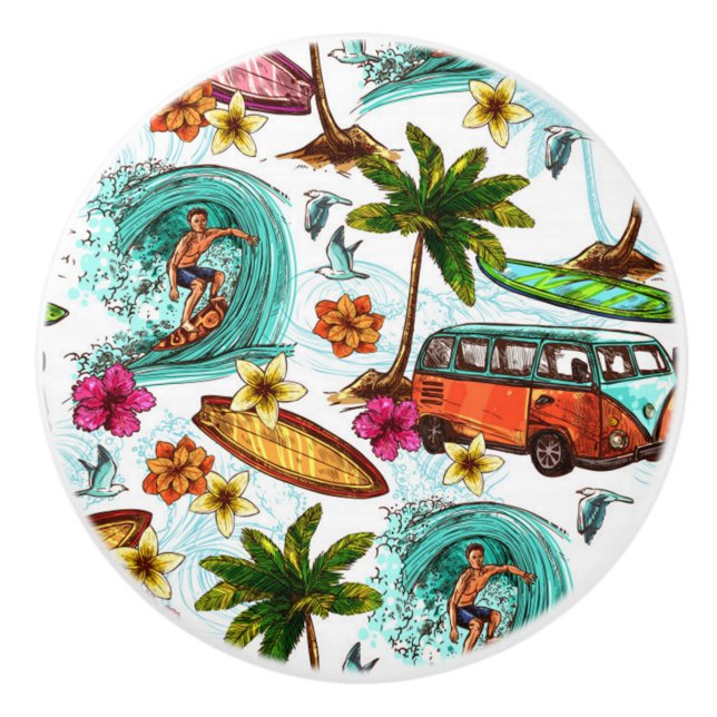 Bouton De Porte En Céramique Motif de surf Hawaii (Devant)