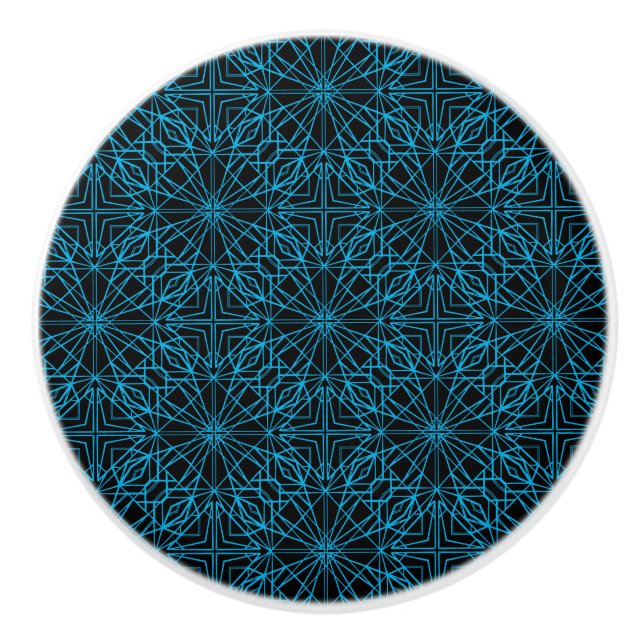 Bouton De Porte En Céramique Motif de symétrie géométrique bleu clair noir (Devant)