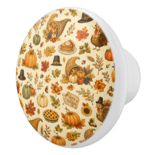 Bouton De Porte En Céramique Motif de Thanksgiving à l'aquarelle