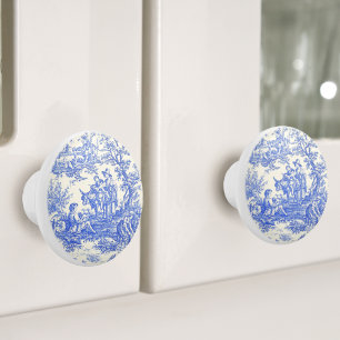 Bouton De Porte En Céramique Motif de Toile de Jouy de style campagnard françai