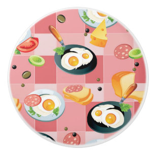 Bouton De Porte En Céramique Motif de tomate et d'oeufs au plat