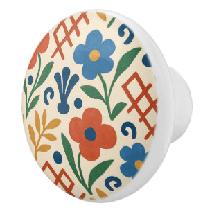 Bouton De Porte En Céramique Motif de treillis floral rétro campagne
