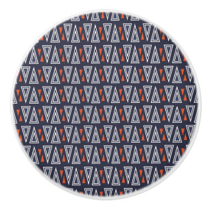 Bouton De Porte En Céramique Motif de triangles géométriques bleu foncé et roug