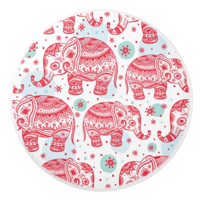 Bouton De Porte En Céramique Motif d'éléphant rouge (Devant)