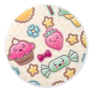 Bouton De Porte En Céramique Motif d'enfant de Kawaii avec des griffonnages