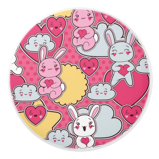 Bouton De Porte En Céramique Motif d'enfant de Kawaii avec les griffonnages (Devant)