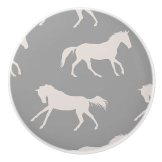 Bouton De Porte En Céramique Motif des Chevaux de galop rose et blanc