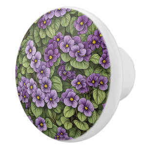 Bouton De Porte En Céramique Motif des fleurs de violet d'Afrique
