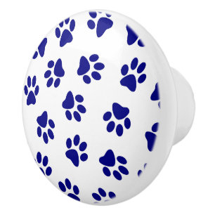 Bouton De Porte En Céramique Motif Des Paws, Paws Chiens, Paws Bleus Marine