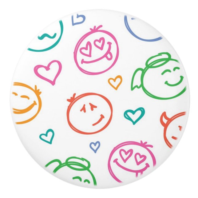 Bouton De Porte En Céramique motif des sourires (Devant)