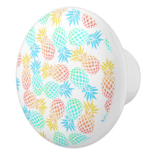 Bouton De Porte En Céramique motif d'été élégant aux ananas colorés tropic