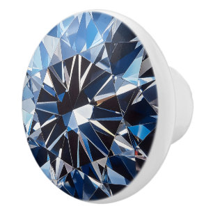 Bouton De Porte En Céramique Motif Diamant Bleu Cristal