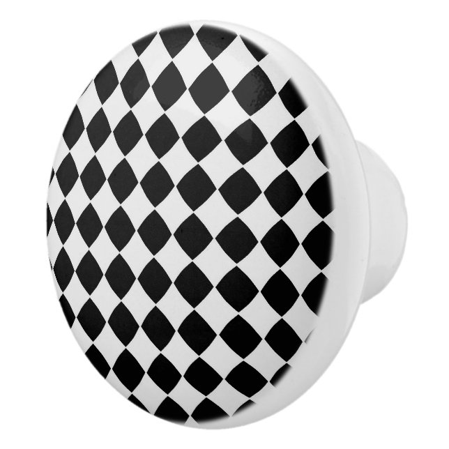 Bouton De Porte En Céramique Motif diamant noir et blanc (Droite)