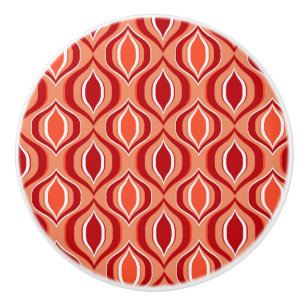 Bouton De Porte En Céramique Motif diamant orange, corail et marron.