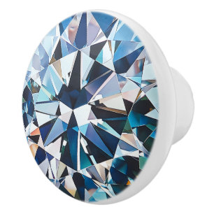 Bouton De Porte En Céramique Motif Diamond bleu cristal
